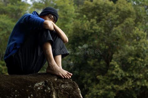 Lonely Man Sitting Outdoors Royalty Free Stock Photography Image
