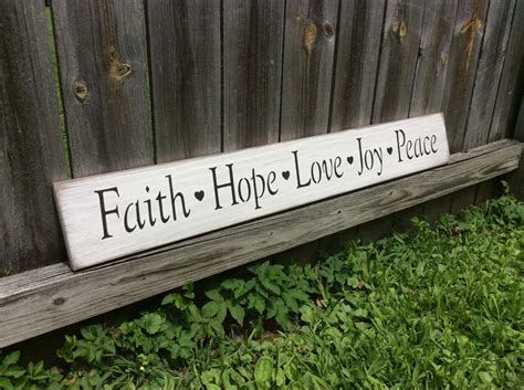 S 155 Wooden Handmade Long Sign Faith Hope Love Joy