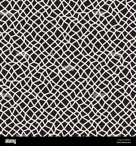 Vector Seamless Black And White Distorted Rectangle Mosaic Grid Pattern