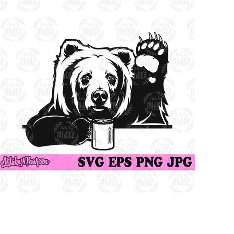 Peeking Bear With Coffee Svg Camping Clipart Outdoor Grizz Inspire