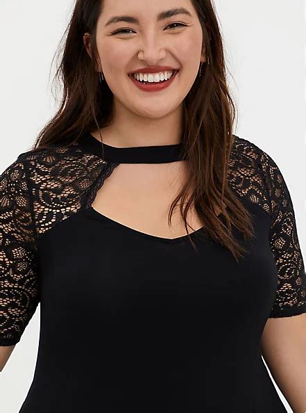 Plus Size Super Soft Black Lace Sleeve Midi Dress Torrid