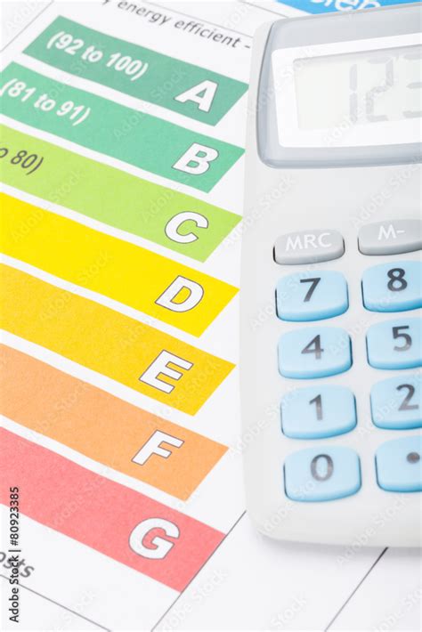 Colorful Energy Efficiency Chart And Neat Calculator Over It Stock