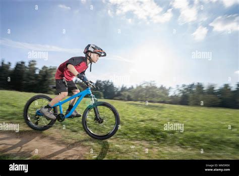 Little Boy Speeding On Mountain Bike Bavaria Germany Stock Photo Alamy