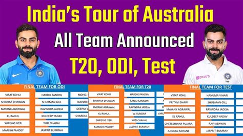 Watch all cricket matches schedule with live cricket streaming and tv channels where u caribbean premier league cpl t20 live streaming, kfc big bash bbl t20 live streaming, bangladesh premier league bpl t20 live. Ind Vs Aus Test Squad 2020 - India Vs Australia Squad 2020 ...