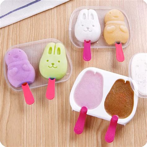 2pcsset Cute Mini Popsicle Mold Tray Pan Snowmanrabbit Ice Cream