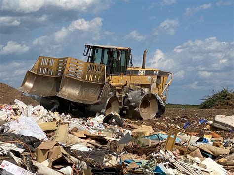 Tractor Compacting Refuse At County Landfill Stock Photo Image Of