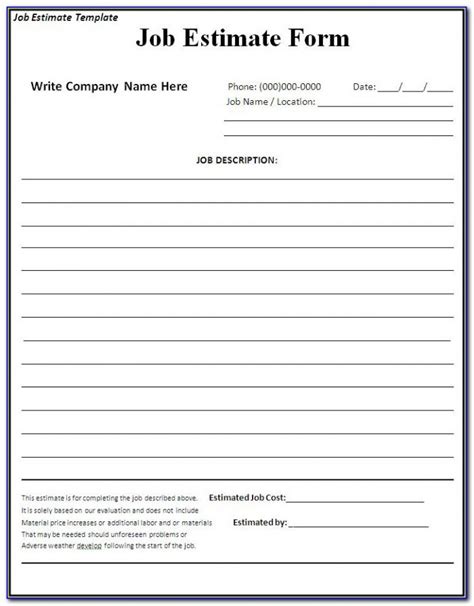Blank Estimate Form Template 9 Templates Example Templates