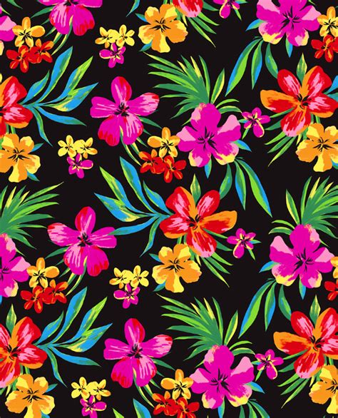 Tropical Floral Print Digitally Painted Hawaiian Tropical Hawaiian