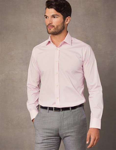 Mens Formal Pink Slim Fit Cotton Stretch Shirt Single Cuff Hawes