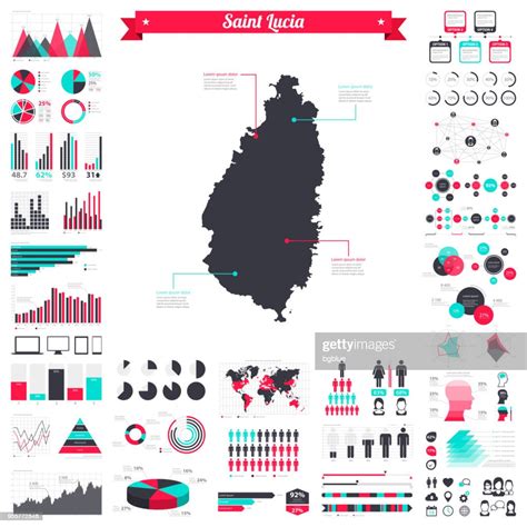 Saint Lucia Map With Infographic Elements Big Creative Graphic Set High