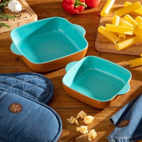 stoneware square baking dish set teal and terracotta stoneware dishes from hairy bikers