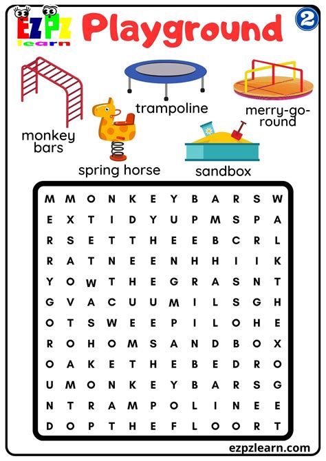 Playground Vocabulary 2 Word Search Worksheet For Kindergarten And Esl