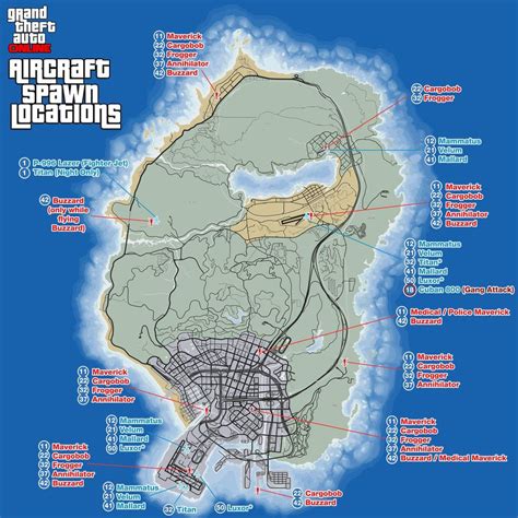 Gta Aircraft Spawn Locations On Map With Req Levels Grand Theft Auto