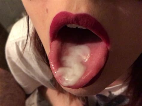 Teen Red Lipstick Closeup Blowjob Cum On Tongue And Swallow Free