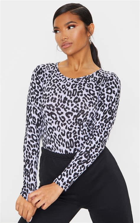 Lilac Jersey Leopard Print Long Sleeve Bodysuit Prettylittlething