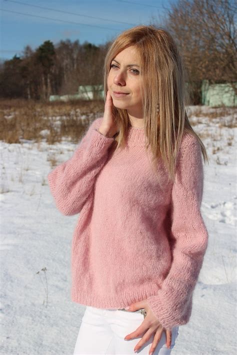 Light Pink Mohair Sweater Oversized Knitted Pullover Basic Etsy