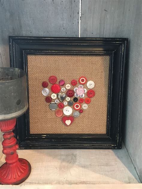 Handmade Button Heart Framed Art Upcycled Red Button Heart Etsy