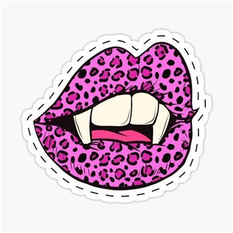 Pink Leopard Print Lips With Fangs Sticker For Sale By Disasterologyx
