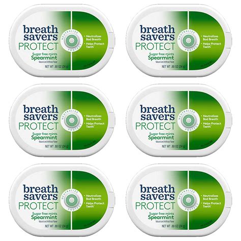 Breath Savers Protect Sugar Free Mints Spearmint 6 Count