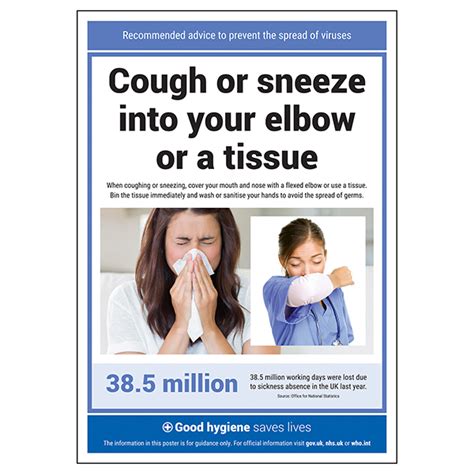 Cough Or Sneeze Into Your Elbow Poster Hand Hygiene Posters Safety