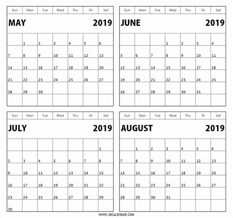 Monthly Print Calendars Templates 2020 Multiple Months Per Page