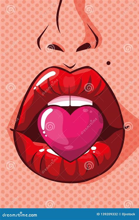 woman mouth with heart pop art style stock vector illustration of attractive femininity