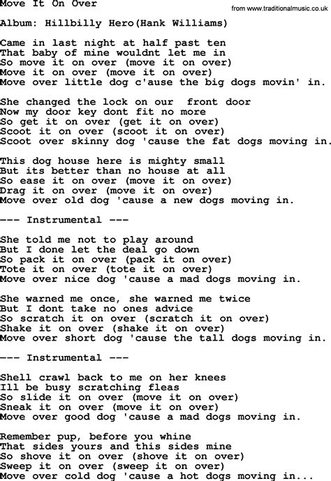 Hank Williams Song Move It On Over Lyrics