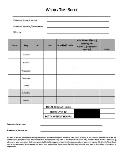 Weekly Timesheet Template Timesheet Template Contract Template Card
