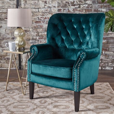 Comfort pointe, hooker furniture, and more! Traditional Teal Velvet Trim Accent Chair Lounge Living ...