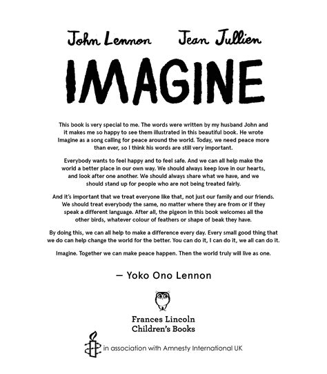 John Lennon Imagine Book For Amnesty International Illustrated By