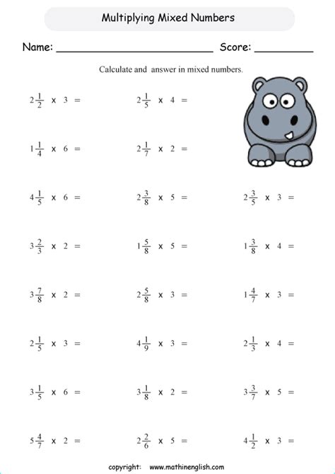 Multiplying Mixed Fractions By Whole Numbers Worksheets