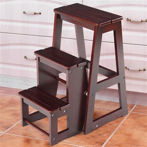 Costway Wood Step Stool Folding 3 Tier Ladder Chair Bench Seat Utility
