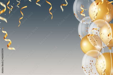 3d Abstract Illustration With Glossy Metallic Golden Balloons Over