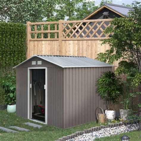 Outsunny 9x6ft Metal Outdoor Shed Grey 845 031gy Trading Depot