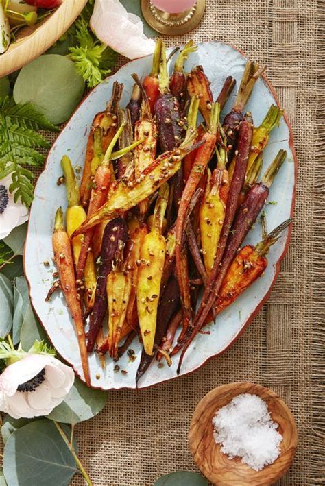 Carrots with spiced yogurt toss 8 bunches (2 1/2 pounds, trimmed) baby carrots with 2 tablespoons olive oil, 3 sliced shallots, 1 teaspoon chopped thyme, and salt and pepper. Easy Vegetable Side Dishes That Will Perfectly Complement ...