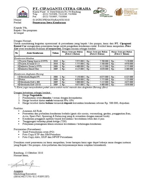 Contoh Surat Penawaran Jasa Transportasi  Download Contoh Surat
