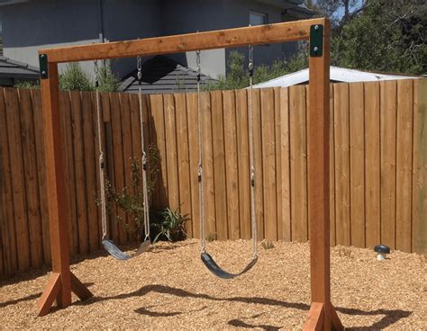 Double Swing Frame Pictured Staine With Heavy Duty Wrap Around Swings Backyard Diy Projects