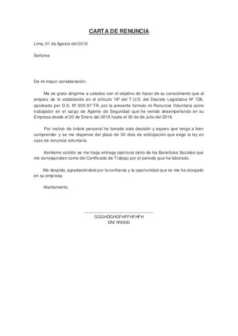 Carta De Renuncia Voluntaria Word Peru V Carta De