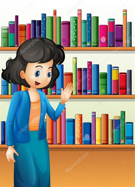 A Librarian In Front Of The Bookshelves With Books Stock Vector Image