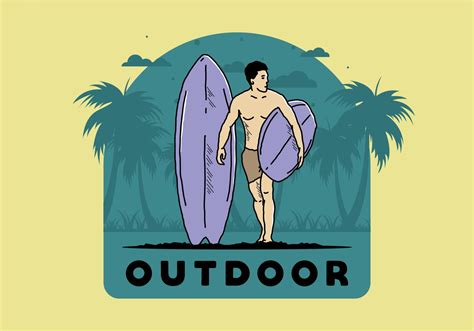 The Shirtless Man Holding Surfboard Illustration 7898574 Vector Art At