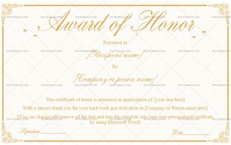 Award Of Honor Vintage Gold 939 Doc Formats Awards Certificates