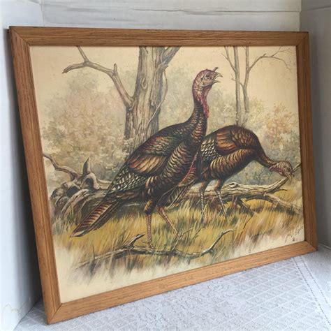 turkey picture print vintage framed artwork wildlife landscape by lowell davis by