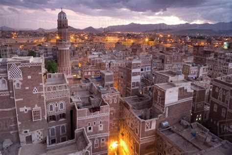 High Angle View Over Rooftops Of Buildings In The Old City Of Sanaa In