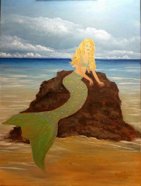 Mermaid On A Rock An Original Oil In Full Color On 16x20x1 Etsy
