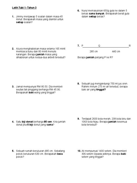 Soalan Penyelesaian Masalah Matematik Tahun 3