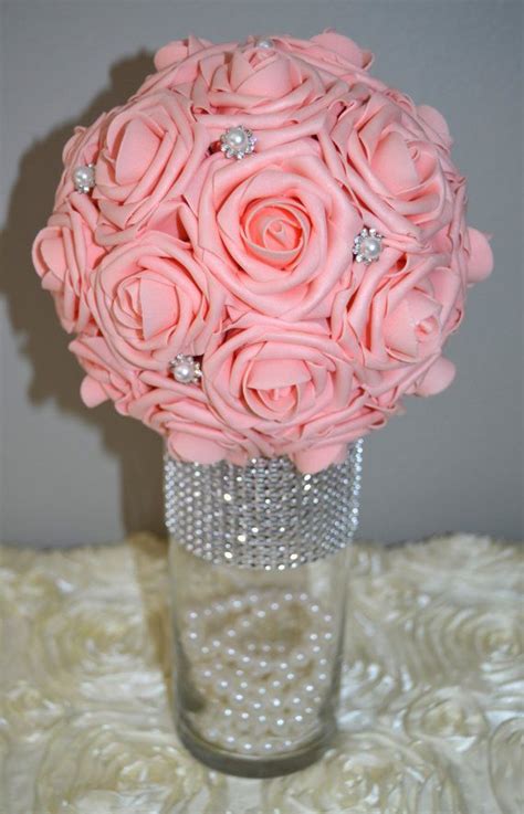 NUDE PINK Flower Ball With Bling PEARL Brooches Nude Pink Wedding Centerpiece Nude Pink Flower