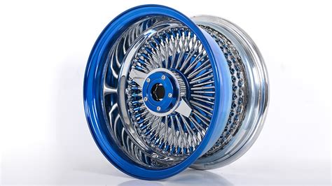 14x7 Wire Wheels Reverse 100 Spoke Straight Lace Blue Spoke And Nipple