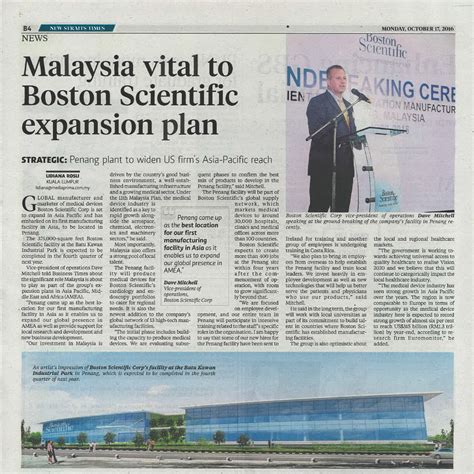 Seberang perai, feb 6 — boston scientific expects production at its penang facility to rise by up to 10 per cent annually starting from 2019. News
