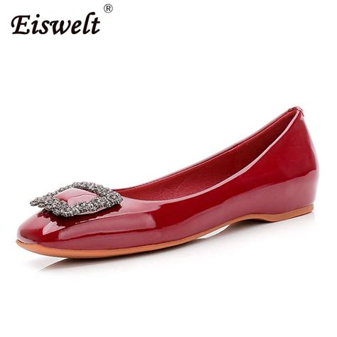 Eiswelt Patent Leather Moccasin Womens Flats Round Toe Shallow Ballet