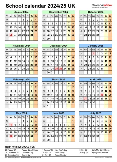 School Calendars 202425 Uk Free Printable Pdf Templates